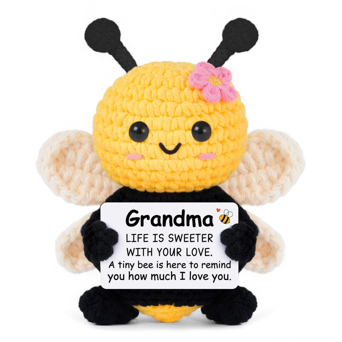 Gleevera Grandma Gifts, Birthday Gifts for Grandma from Granddaughter Grandson - Cute Handmade Crochet Bee - Valentines Birthday Mothers Day Present for Grandmother, Emotional Support Crochet Decor