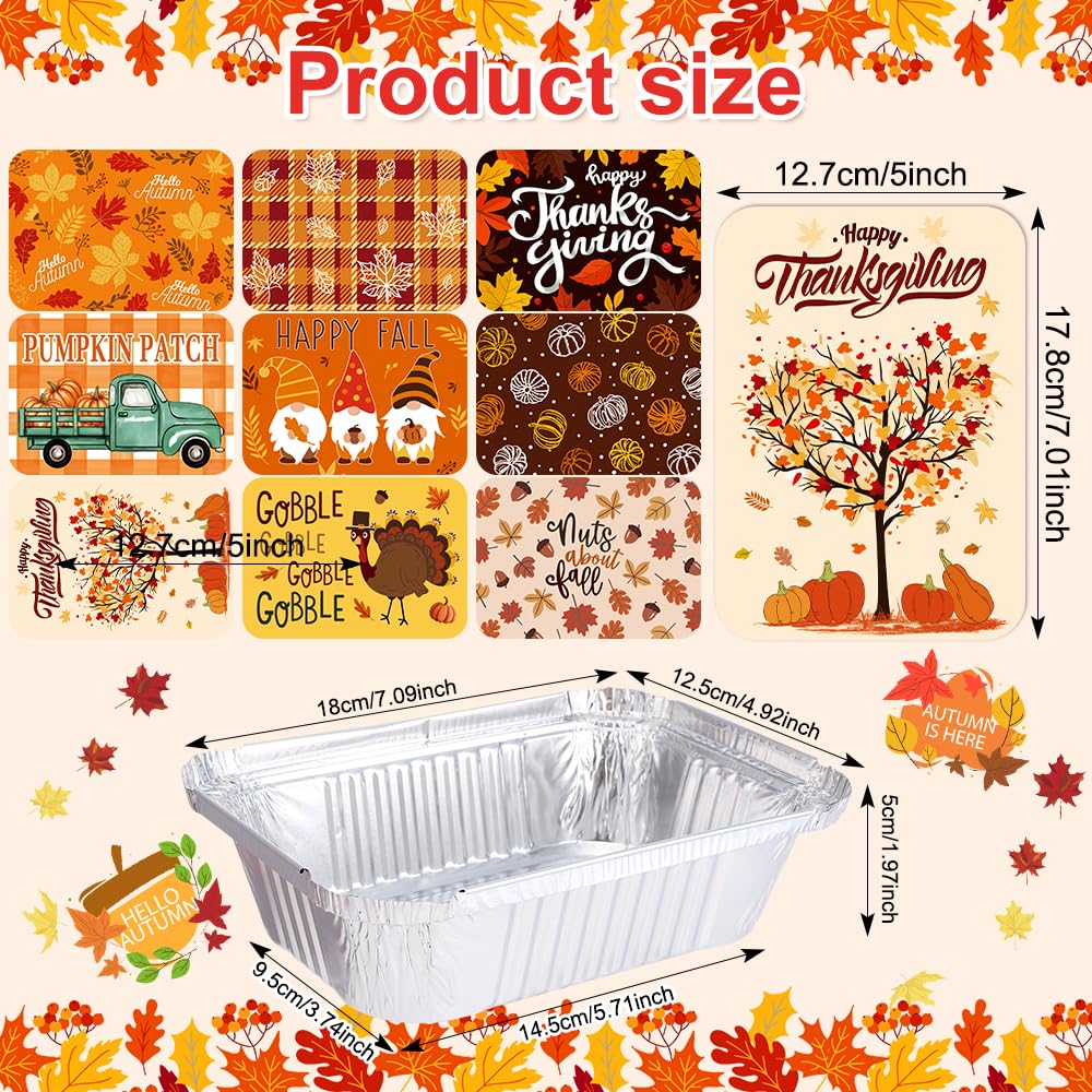 36PCS Thanksgiving Food Containers 9 Styles Fall Foil storage Containers with Lids Aluminum Disposable Leftover Cookie Tin Pans for Holiday Gift Giving Party Supplies