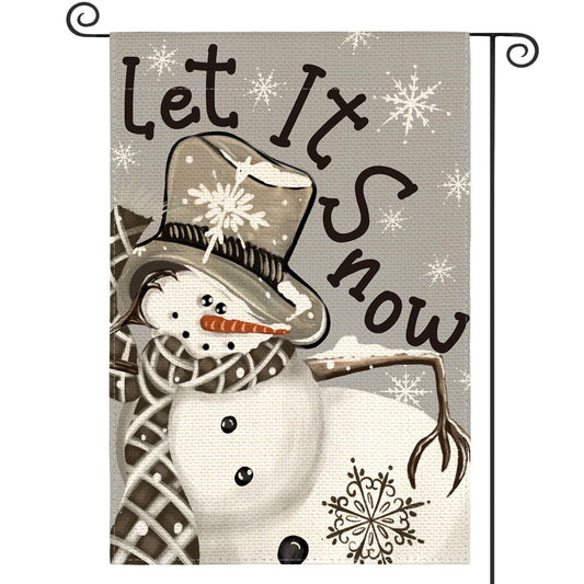 Let It Snow Snowflake Snowman Christmas Garden Flag 12x18 Inch Double Sided, Winter Holiday Yard Outdoor Decorative Flag