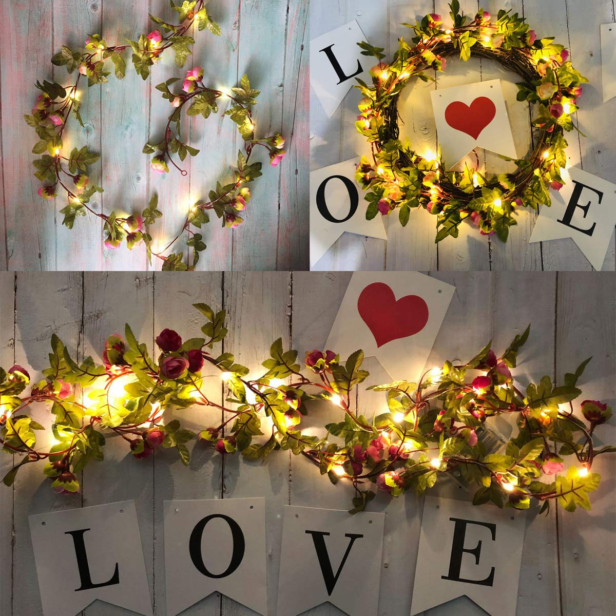 String Lights, 8 Light Modes 6ft 20 LED Rose Flower Garlands for Indoor Outdoor Decor, Fairy Light for Women Wedding Wall Windows Home Garden Party, Battery Powered Waterproof