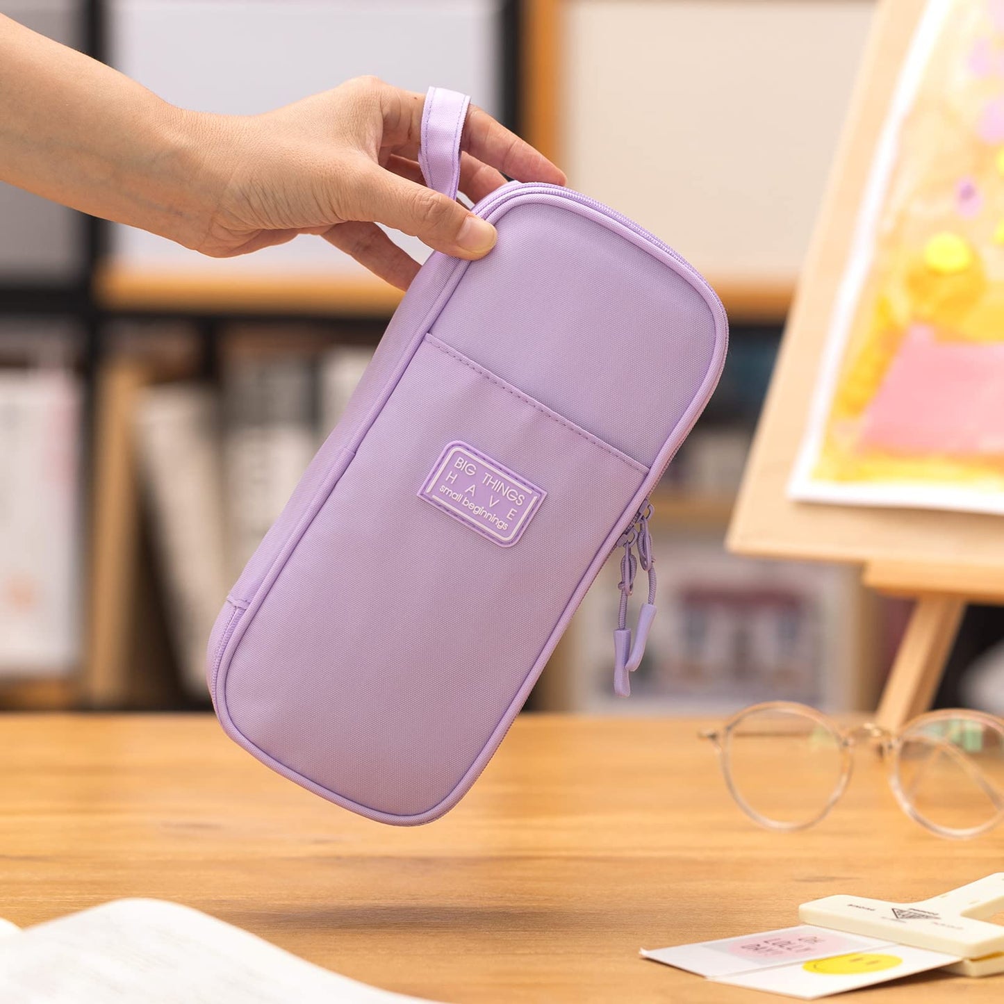 Durable Pen Pencil Case Big Storage Pen Pouch Bag for School Supplies Office College Teen Girls Adults, Purple