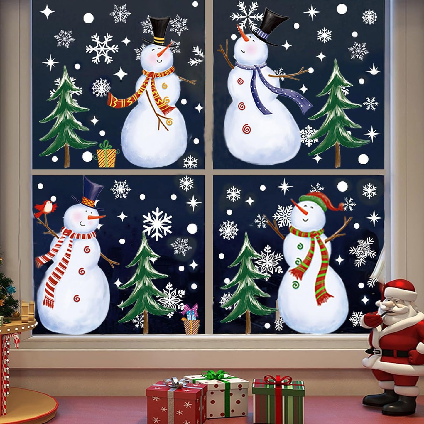 Christmas Window Clings Snowman Window Clings Snowflakes Decals Static Stickers for Christmas Decorations Indoor Décor Ornaments Xmas Party Supplies