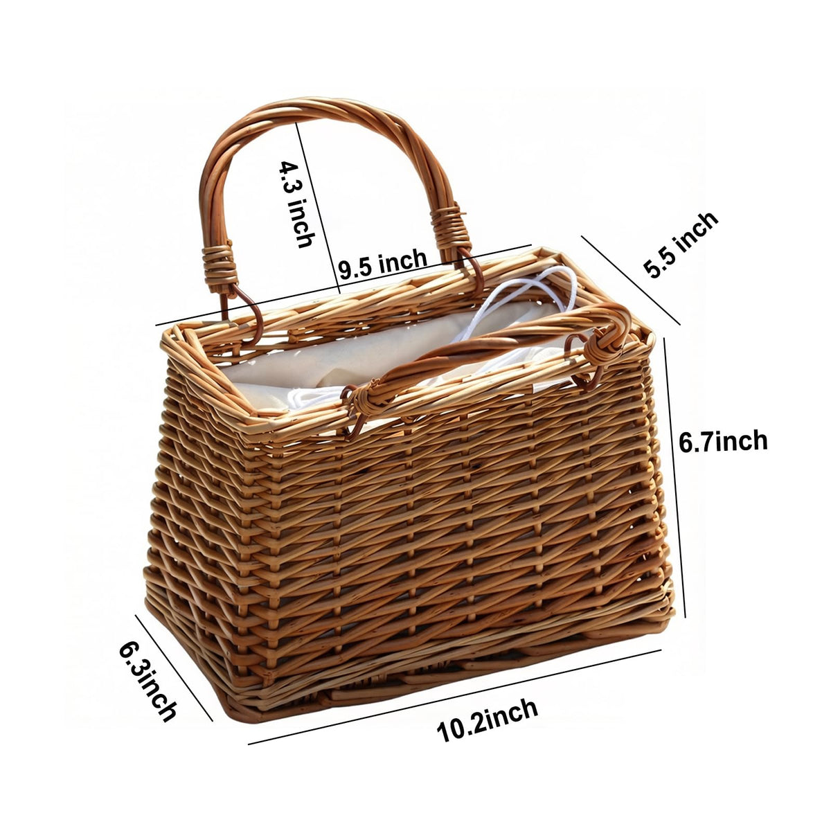 Natural Handwoven Wicker Handbag, Rectangular Basket Purse, Women Straw Tote for Beach (Rectangular Khaki 10.2" X 6.3" X 6.7")