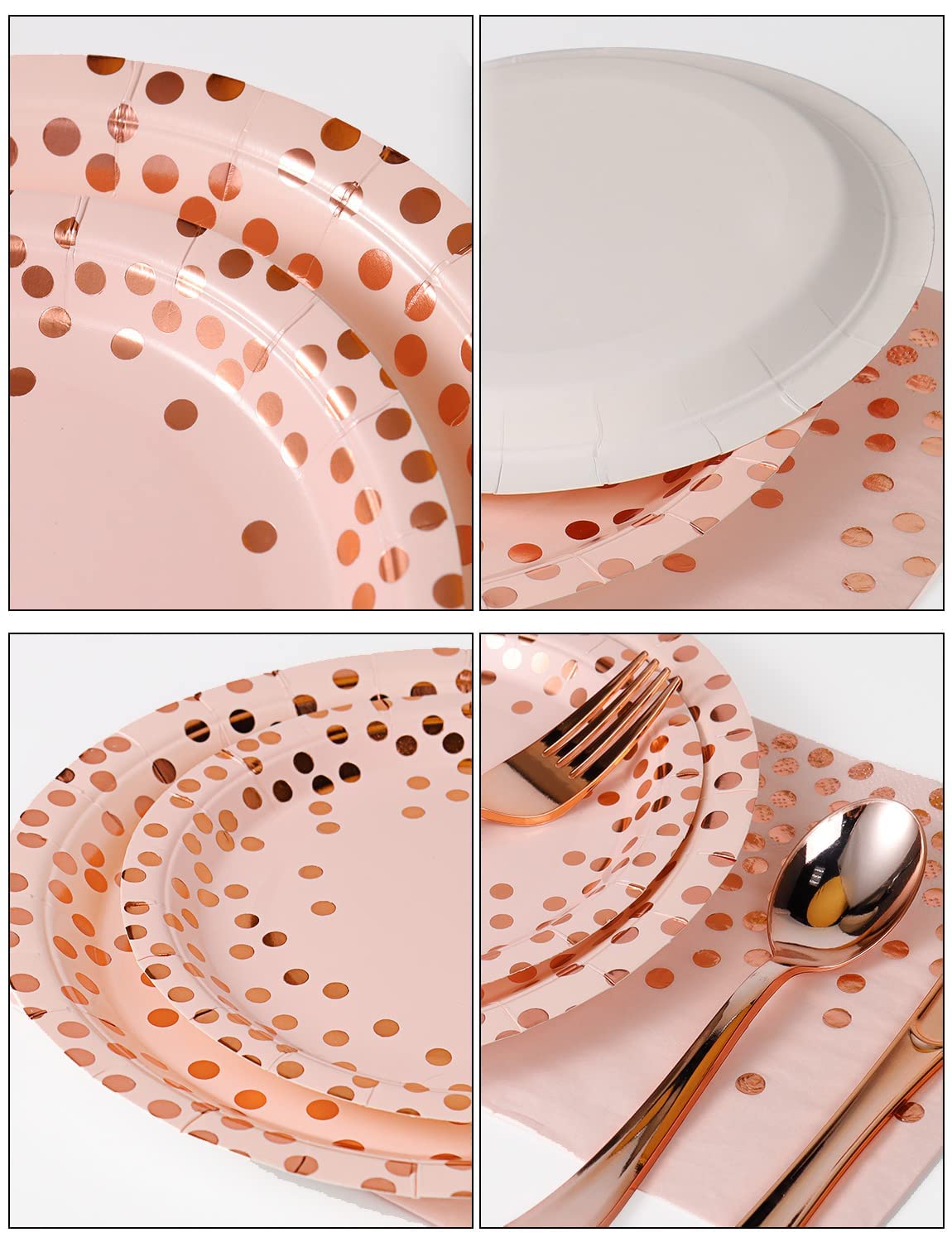 Nkaiso 141 Pieces Pink and Rose Gold Party Supplies, Disposable Party Decorations Sets Include Paper Plates Napkins Cups, Plastic Forks Knives Spoons, for Baby Shower Birthday Wedding -20 Guests