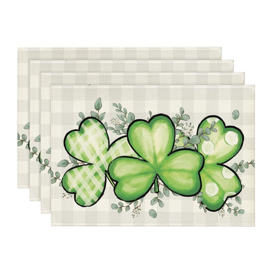 Artoid Mode Bufflao Plaid Shamrock St. Patrick's Day Placemats Set of 4, 12x18 Inch Seasonal Spring Table Mats for Party Kitchen Dining Decoration