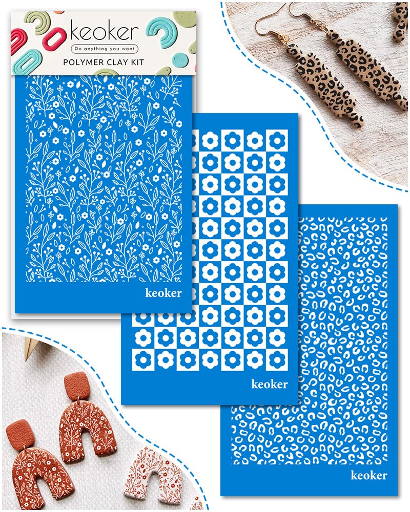 KEOKER Silk Screen Stencils for Polymer Clay, 3 PCS Reusable Silkscreen Print Kit for Printing on Clay & Other Jewelry Clay Earrings Decoration, Cheetah Leopard Silk Screen for Polymer Clay (3PC)