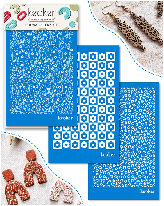 KEOKER Silk Screen Stencils for Polymer Clay, 3 PCS Reusable Silkscreen Print Kit for Printing on Clay & Other Jewelry Clay Earrings Decoration, Cheetah Leopard Silk Screen for Polymer Clay (3PC)