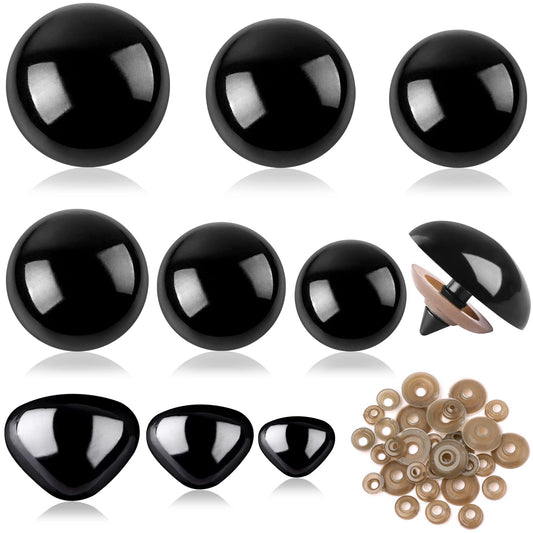 90Pcs Large Safety Eyes and Noses Kit Black Plastic Craft Dolls Eyes for DIY Puppets Bear Crafts Stuffed Animals Amigurumi Making Supplies (9 Sizes)