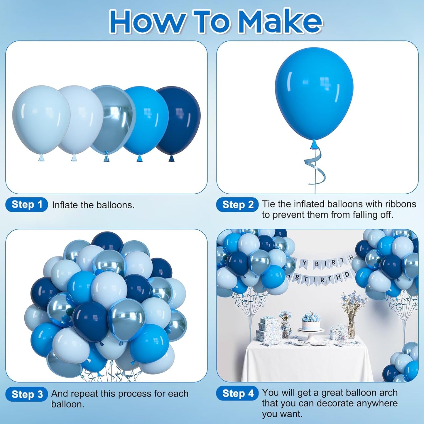 Life 71pcs Blue Balloons Set, 12 inch Metallic Pearl Light Navy Pastel Blue Latex Balloons for Birthday Wedding Bridal Baby Shower Graduation Party Decorations