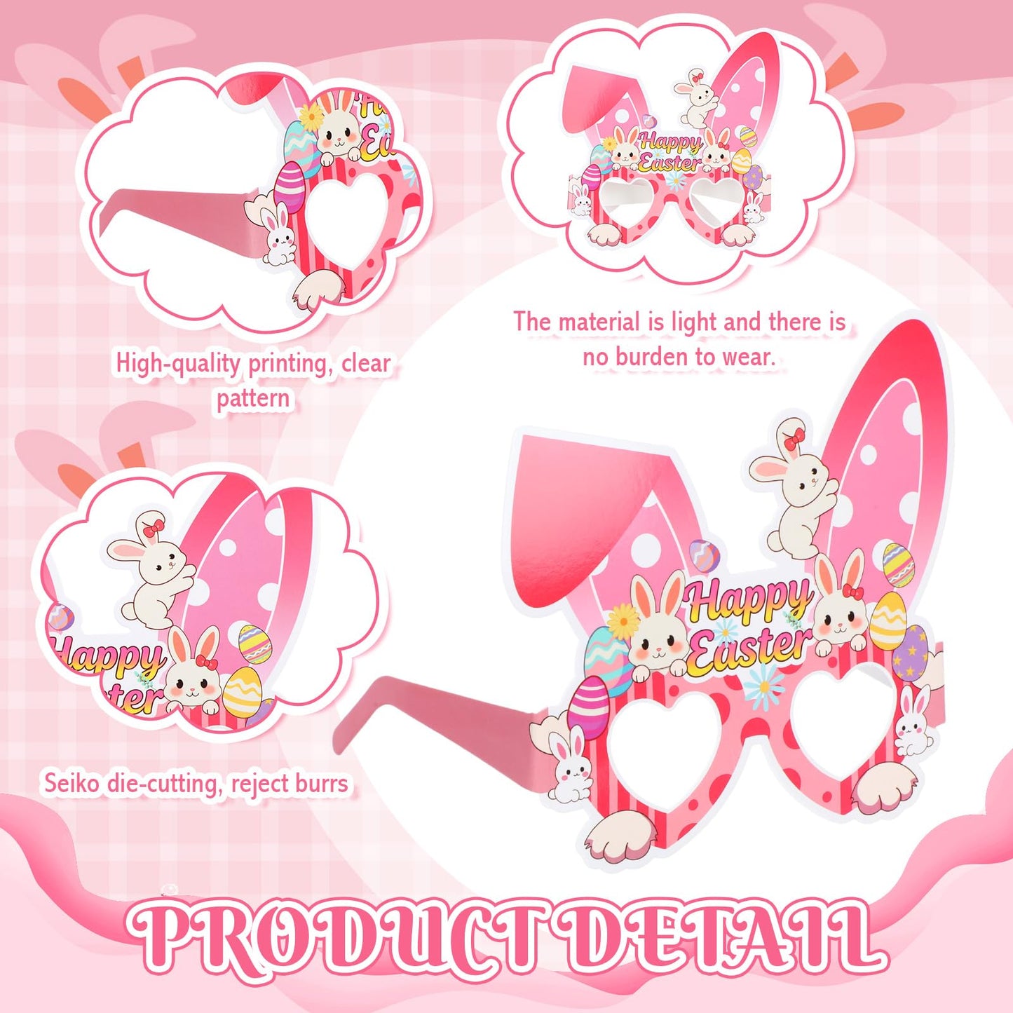 36 Pcs Happy Easter Party Paper Glasses Frame Bulk 7 Inch Easter Glasses Bunny Ears Chick Eggs Decoration Photo Booth Props Basket Stuffers for Adult Eyeglasses Party Favor