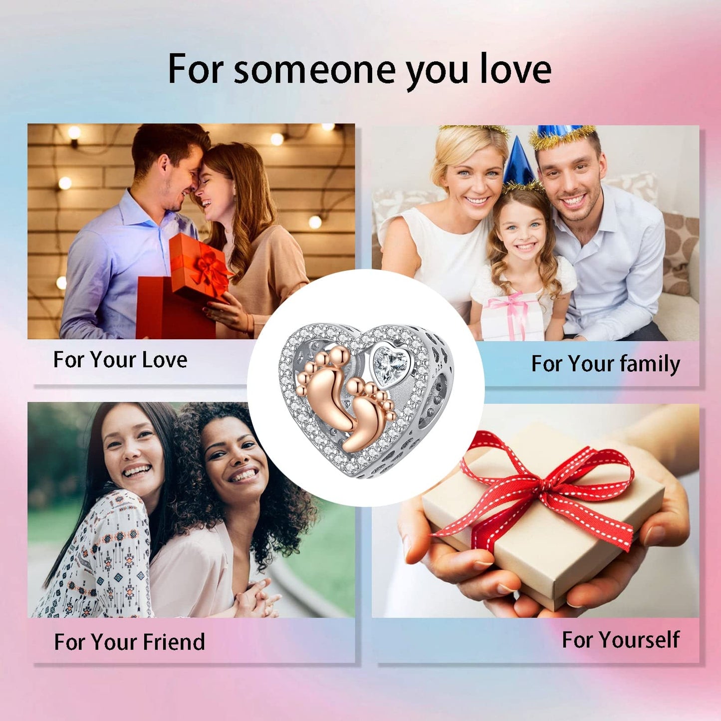 Alstade Baby Foot Heart Charm 925 Sterling Silver Charms fits Bracelets and Necklace Pendant Bead Charms Jewelry Present for Women Family Friends