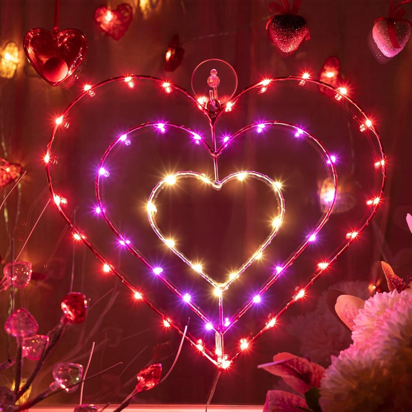 13 Inch Valentines Lights, Valentines Day Decorations with 8 Modes Timer Remote for Valentine‘s Day, Wedding, Proposal, Party Decorations(1 Pack, Heart)