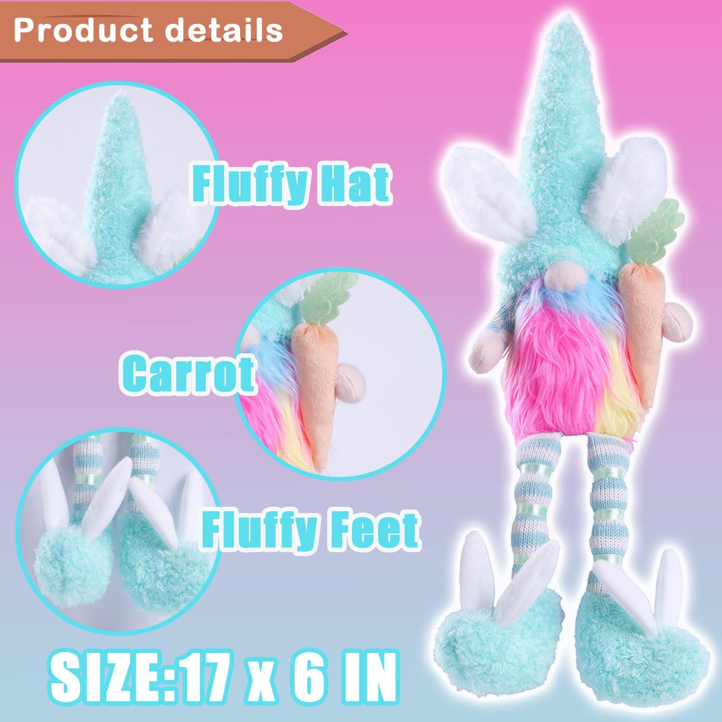 Easter Gnomes Plush Decorations - 3PCS Long Dangle Leg Bunny Gnomes Handmade Hold Egg Lily Flower Carrot, Rabbit Elf Dolls for Easter Day Home Table Ornament, Tiered Tray Decor