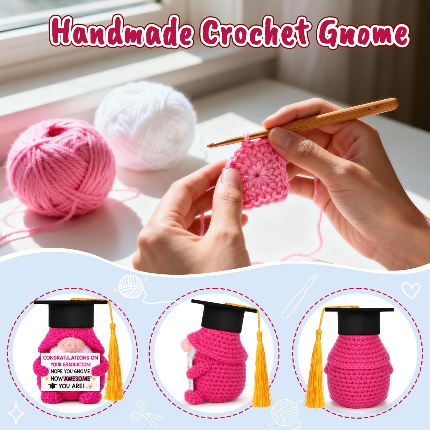 XgiftCreat Graduation Gifts Her Women - Class of 2026 Funny Handmade Crochet Gnome Gift for Pre K Prek Kindergarten Preschool Grade Middle High School College Graduate for Him Girls Boys