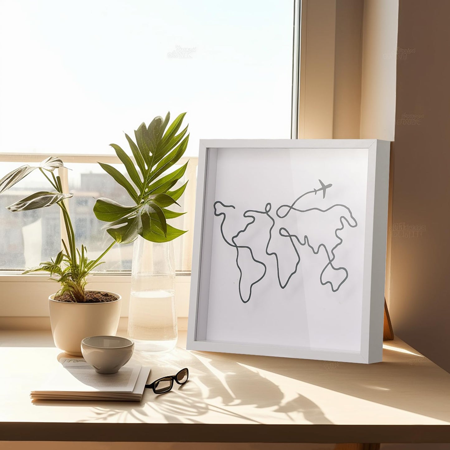 Travel Adventure Archive Shadow Box For Memories,8&12Inch Concert Travel Ticket Stub Memory Top Loading Shadow Keepsake Box With Slot On Top,life In a Shadow Box Travel Gift Frame (White, 8x8)