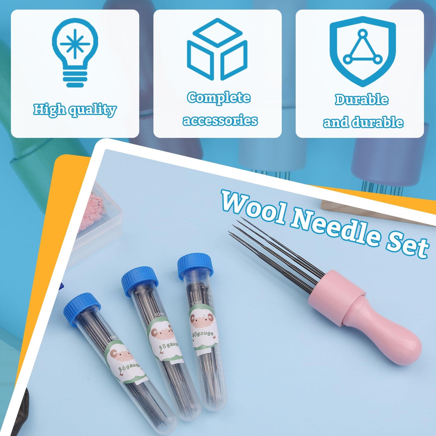 60 Pcs Wool Felting Needles, 3 Sizes Felting Needles with Wooden Handle, Needle Felting Tools, Needle Felting Supplies, Needle Felting Tools, Perfect for DIY Felting Wool Projects