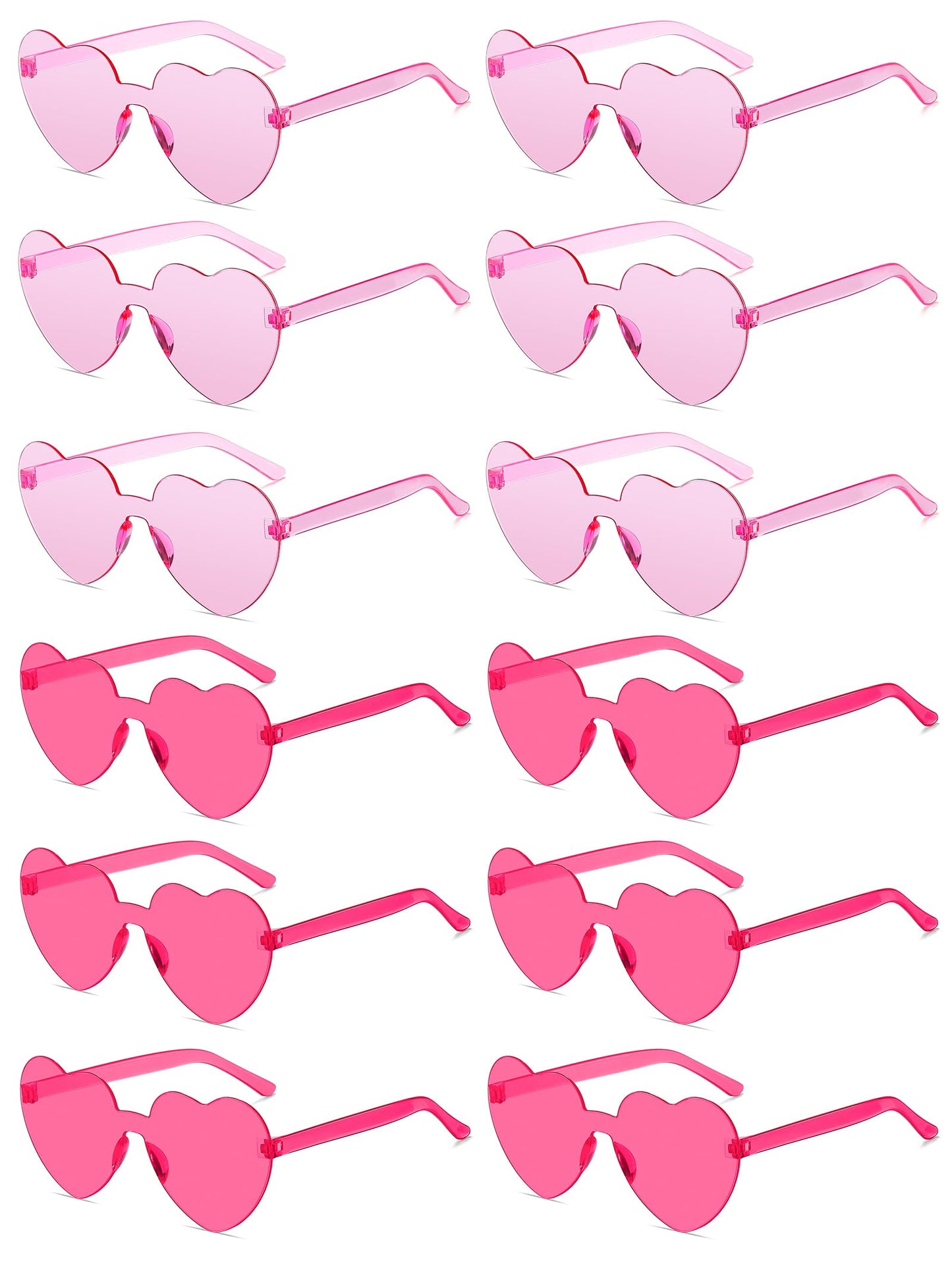 Colrea 12 Pairs Heart Sunglasses for Women Men, Trendy Heart Shaped Rimless Transparent Sunglasses, Colorful Frameeless Glasses, Bachelorette Party Favors