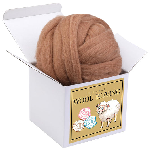 Wool Roving Bulk - 8.82oz Super Wool Chunky Yarn, Wool Roving Top for Needle Felting, Soft Felting Wool Supplies for Hand Spinning, Felting, Blending, Weaving and DIY Craft (Coffee Brown)