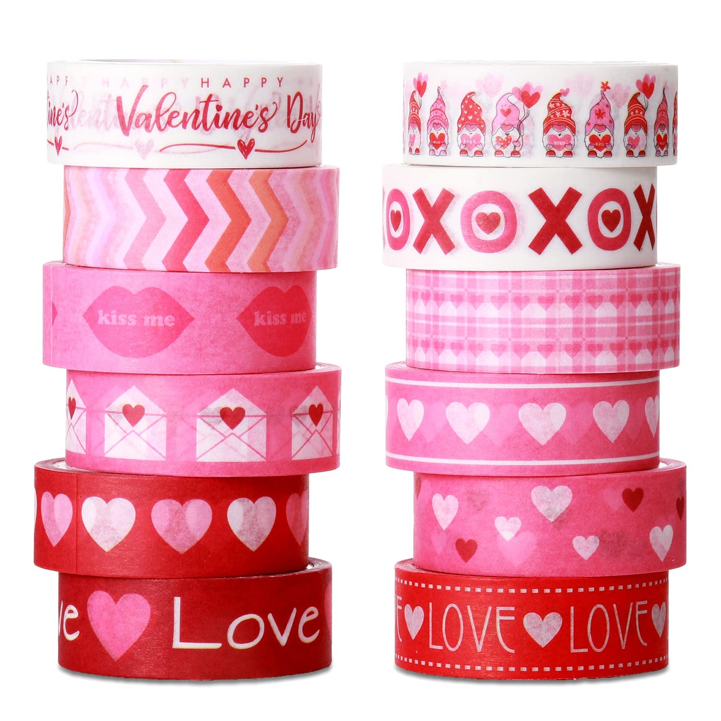 12 Rolls Valentine's Day Washi Tape Set Decorative 0.59 x 196 Inch Pink Love Heart Washi Tape Gnome Heart Masking Paper Supplies for DIY Crafts Scrapbook Giftwrap Wedding Party Decor