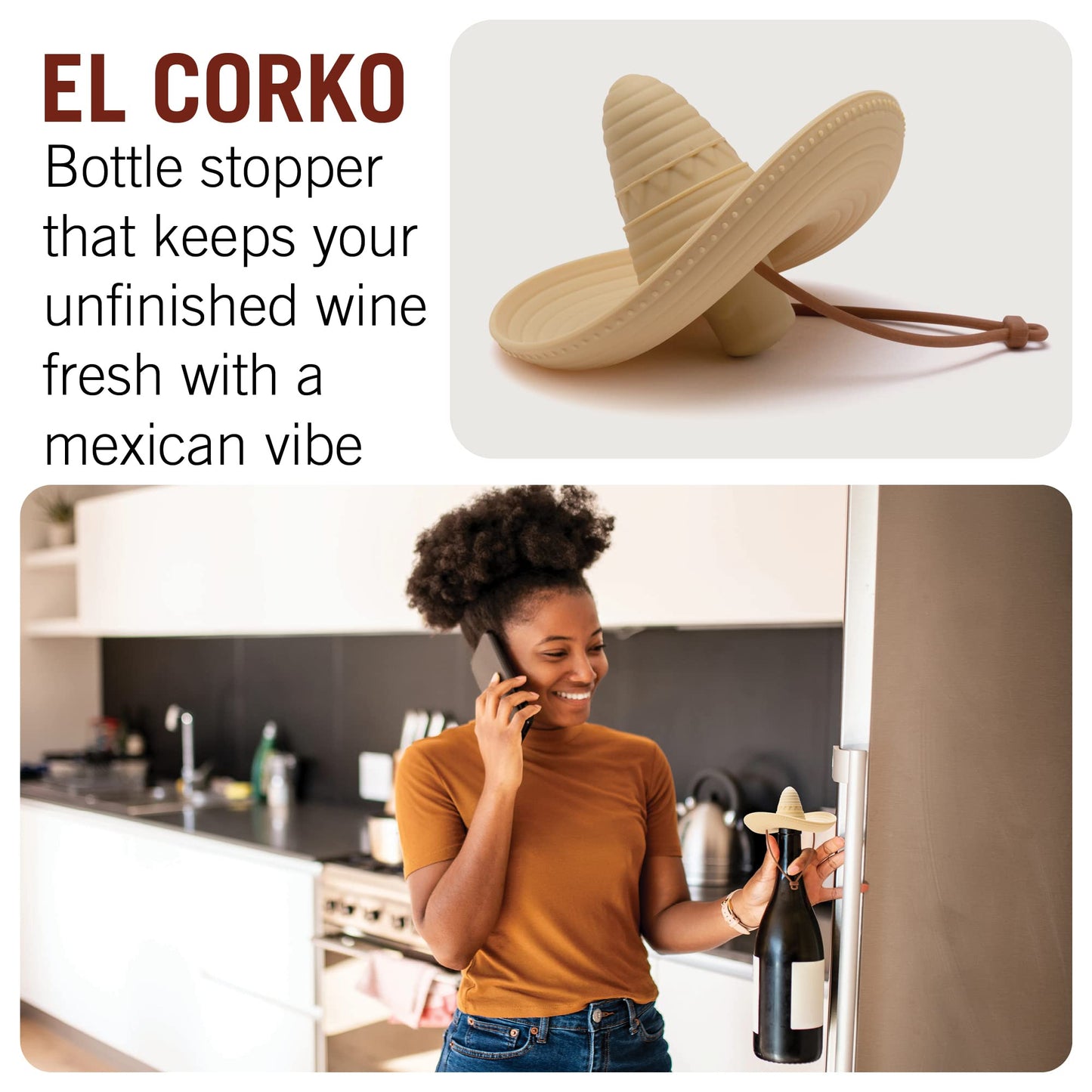 Silicone Wine Stopper/Fun Sombrero shaped cap seals bottle and keeps wine fresh/Cute Wine Accessories/ Kitchen Gadgets/el Corko Bottle Stopper by Monkey Business