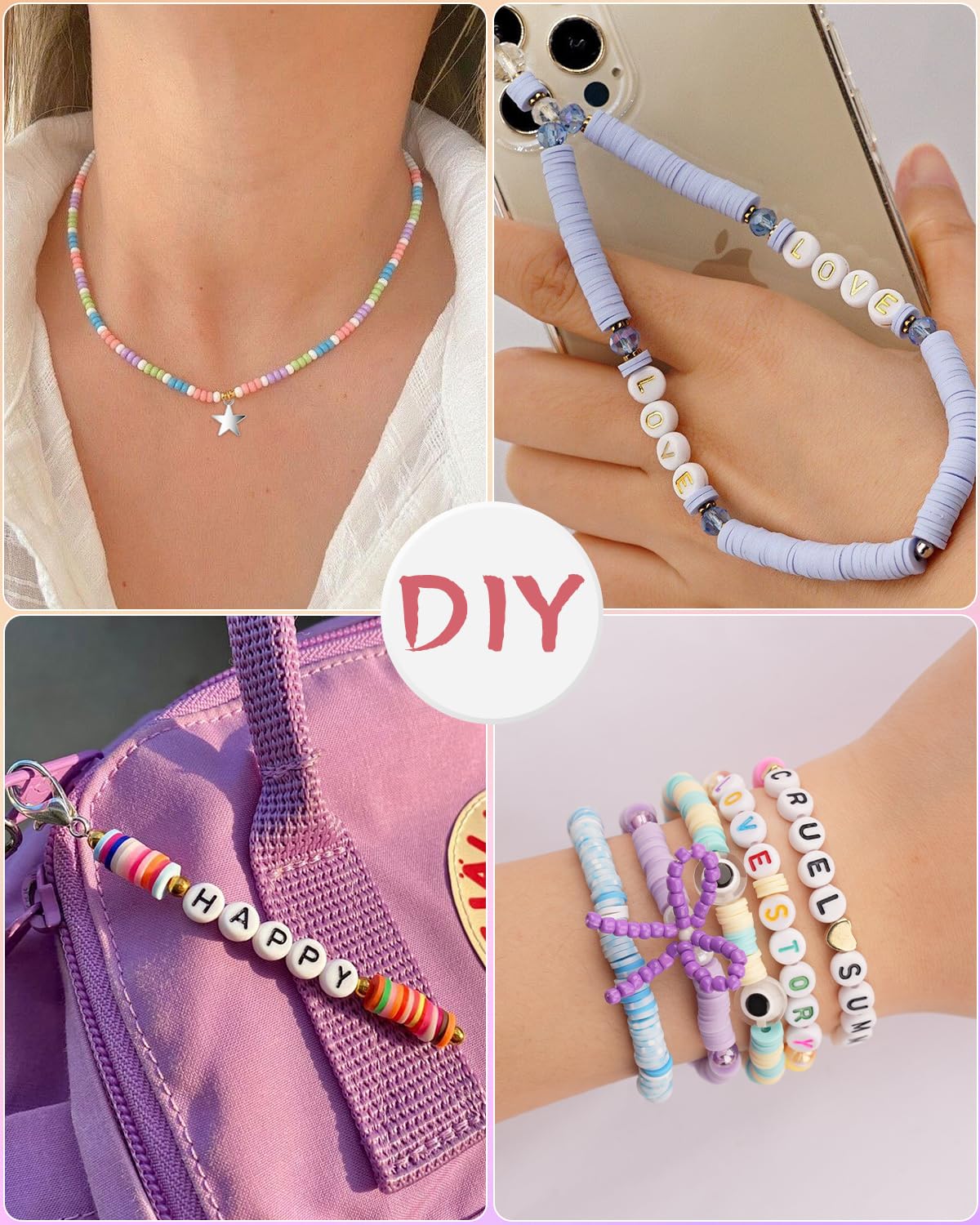 Mio Angle Friendship Bracelet Making Kit 6 Box 9000PCS Clay Beads 5000PCS Glass Seed Beads Jewelry Making Kit Letter Beads Charms Pearl Cute Chams Holiday Gifts for Girls Adults