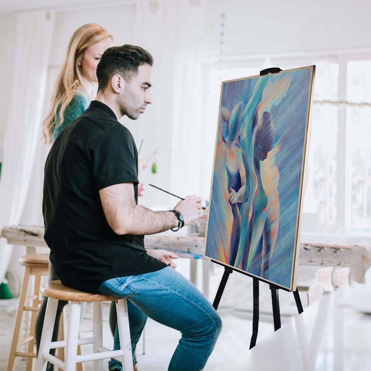 Art Painting Display Artist Easel Stand,Ns Jymb Portable Metal Adjustable Easels for Painting Canvases Height from 17 to 66 Inch - Carry Bag for Table-Top/Floor Displaying and Wedding Signs - Black