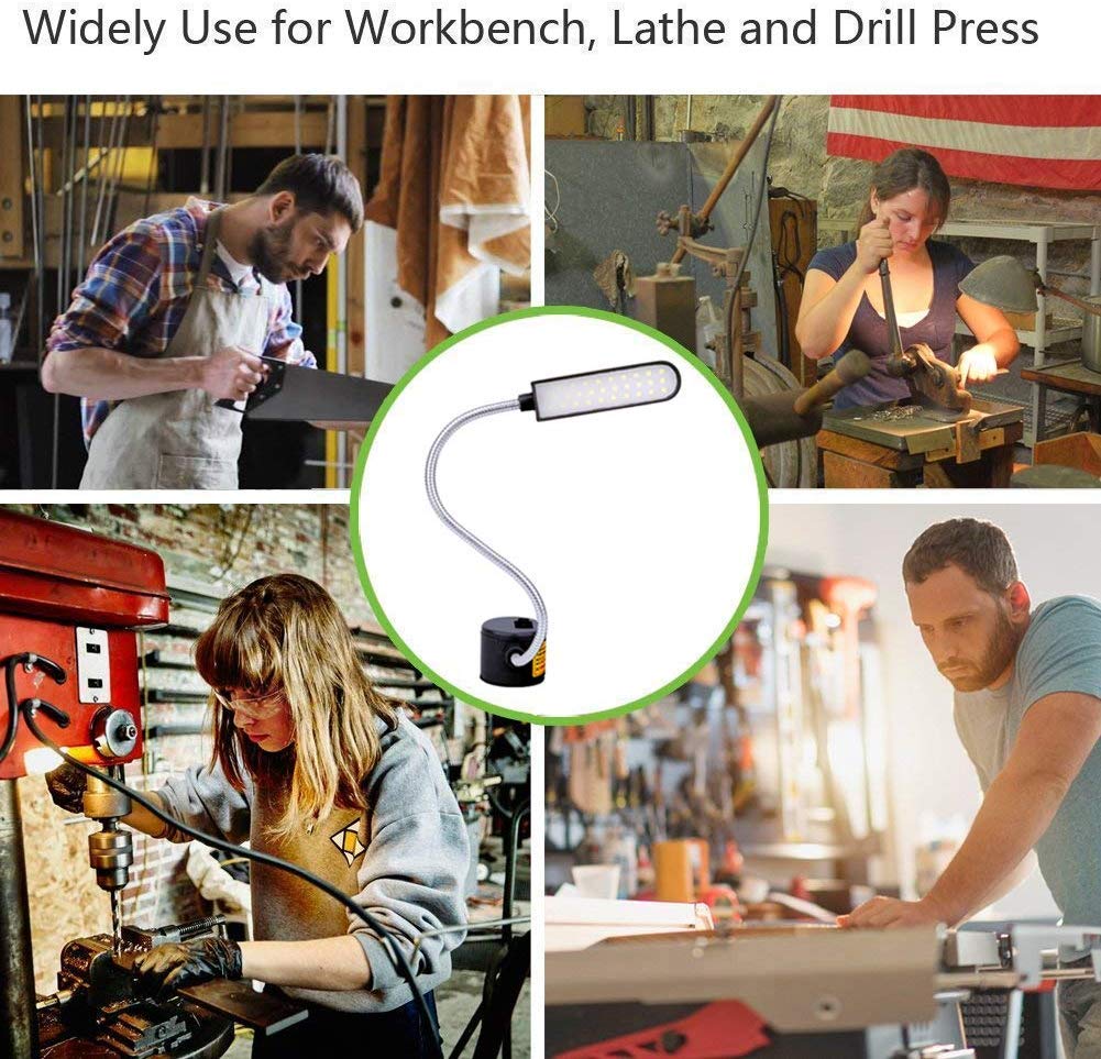 EVISWIY Sewing Machine Light LED Lighting (30LEDs) 6 Watt Multifunctional Flexible Gooseneck Arm Work Lamp with Magnetic Mounting Base for Workbench Lathe Drill Press 2 Pack