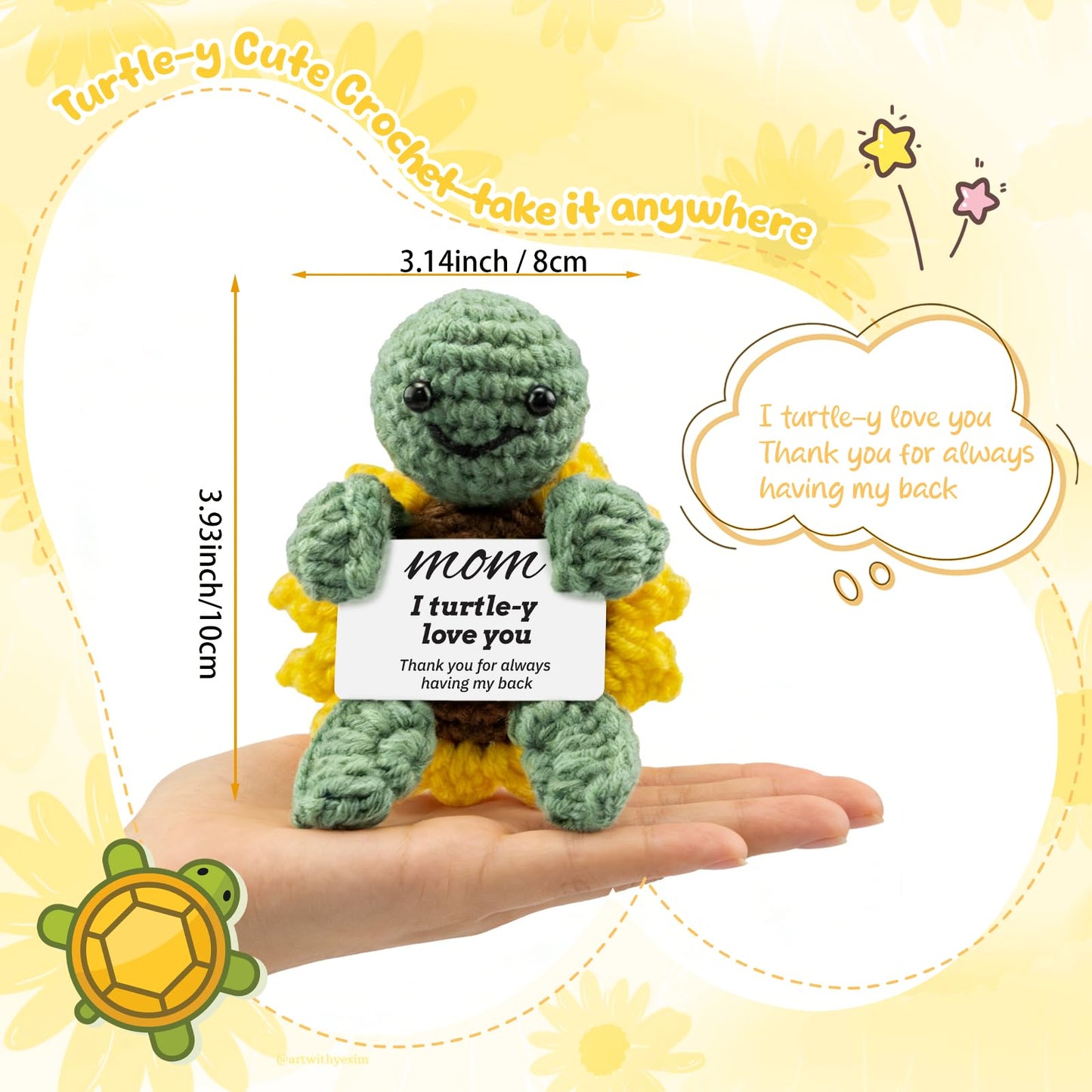 Mothers Day Gifts for Mom from Daughter Son,Funny Mom Gifts Birthday Gifts for Grandma Mother,Mini Positive Handmade Crochet Christmas Stocking Stuffers Secret Santa Gift Ideas (Sunflower-Turtle-Mom)