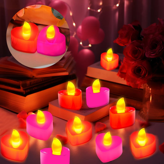 24 Pack LED Tea Lights Candles Battery Operated,Valentines Heart Shaped Candles for Party Favors,Red Pink Flameless Candles for Valentines Day Romantic Night Anniversary Wedding Table Decor
