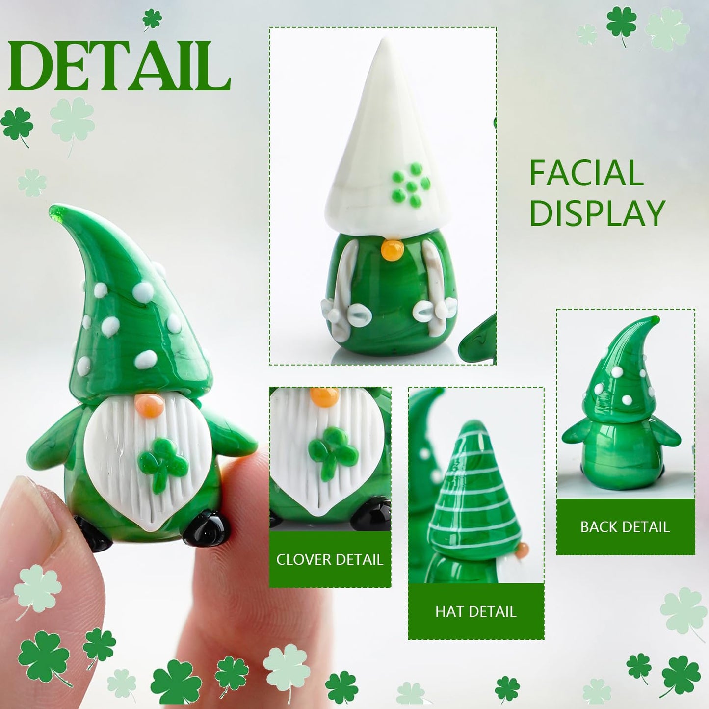 St Patrick's Day Gnomes Decorations 5Pcs Mini Blown Glass Gnomes Figurines Irish Green Clover Gnomes Figurines for Home Table, St Patrick's Day Ornaments