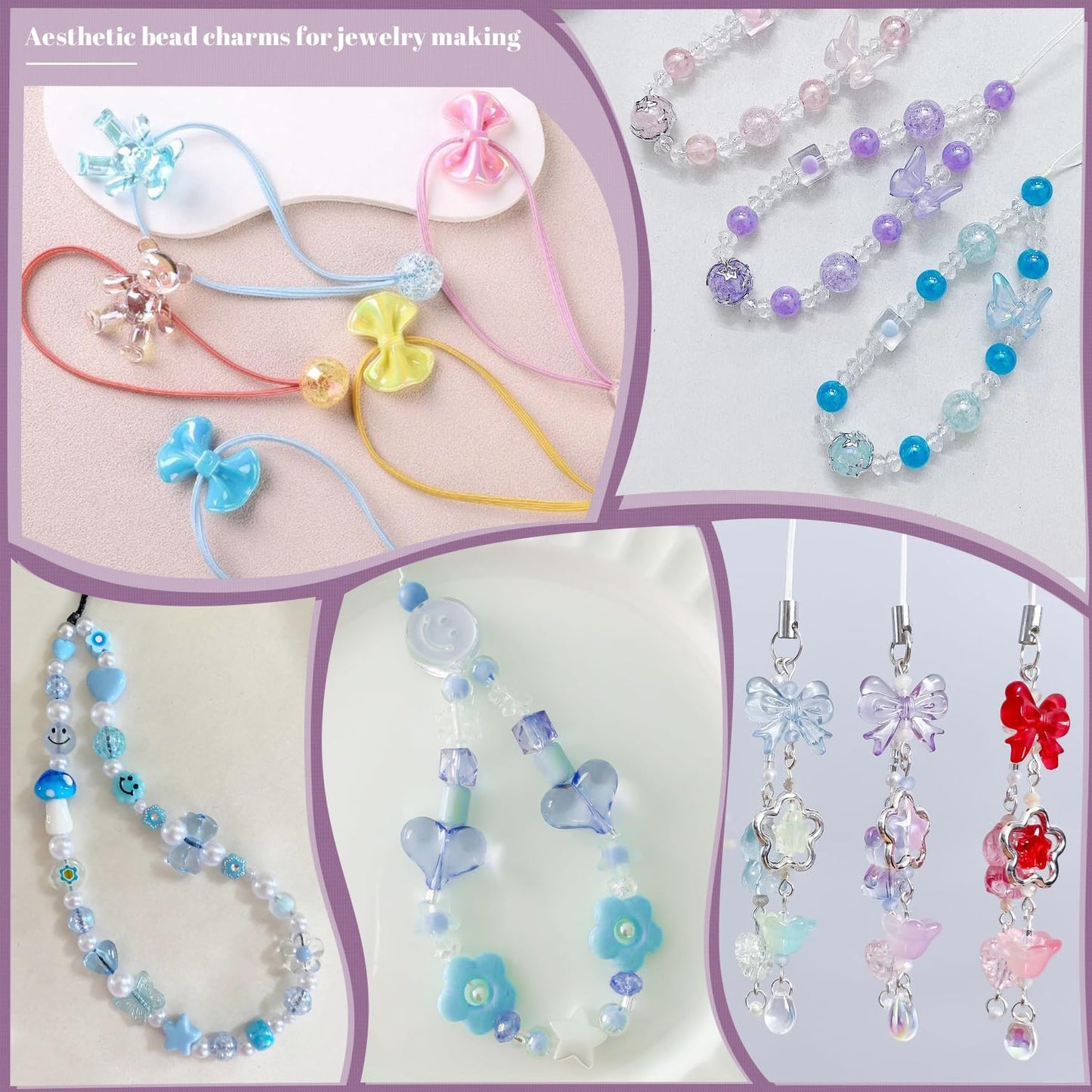 TINKRSTUFF Assorted 170-230PCS Blue Acrylic Beads for Bracelet Making, Flower Bow Butterfly Candy GummyBear Aesthetic Bracelet Charms,Cute Beads for Jewelry Making DIY Necklace Keychain Phone Charm