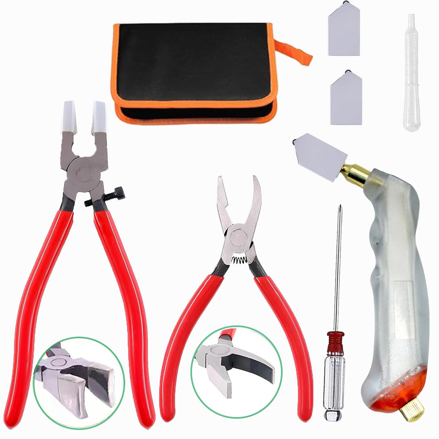 Glass Cutting Tool Kit,Glass Cutters Tools Set with Oil Feed Glass Cutter Glass Running Pliers Breaker Pliers, Glass Cutting for Stained Glass Mosaic Tiles Mirrors,Zipper Package