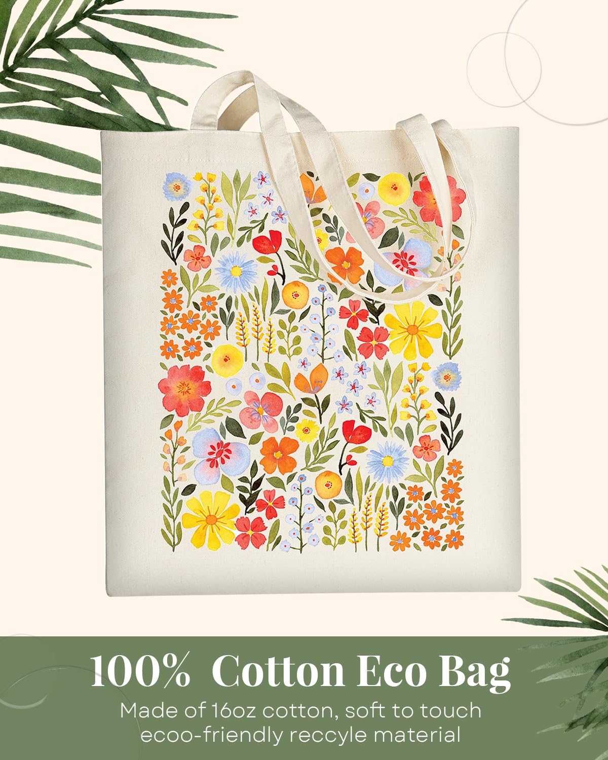 AUSVKAI Canvas Tote Bag Aesthetic for Women, Cute Yellow Wild Flower Reusable Cloth Cotton Bags for Shopping Beach Gifts