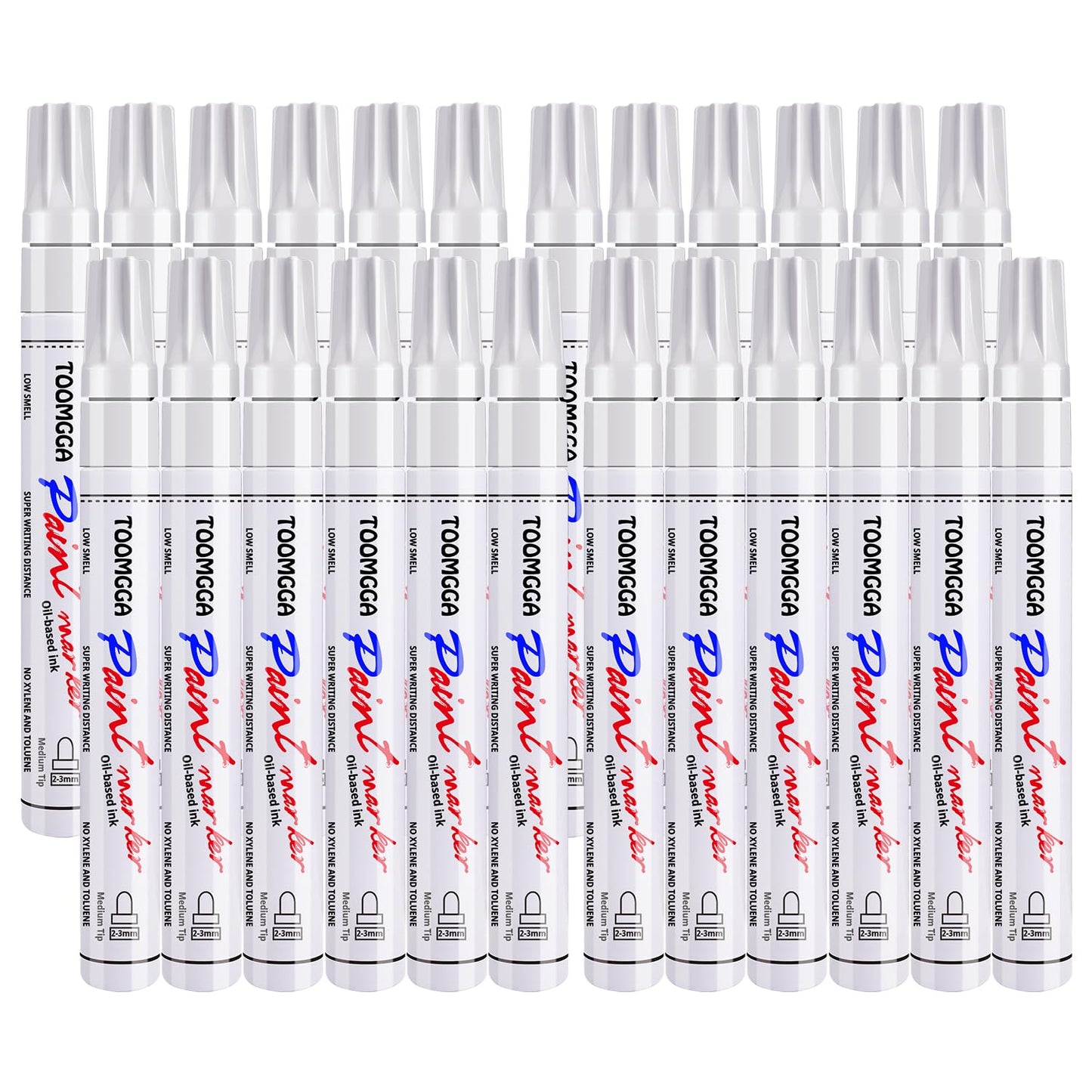 White Paint Pens Permanent Paint Markers - 24 Pack Oil Based Marking Pens, Medium Point, Quick Drying and Waterproof for Rock Painting Car Tyre Metal, Plastic, Canvas, Wood, Glass