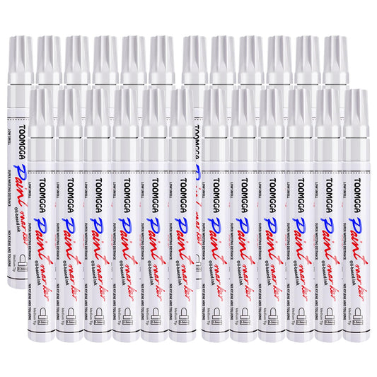 White Paint Pens Permanent Paint Markers - 24 Pack Oil Based Marking Pens, Medium Point, Quick Drying and Waterproof for Rock Painting Car Tyre Metal, Plastic, Canvas, Wood, Glass