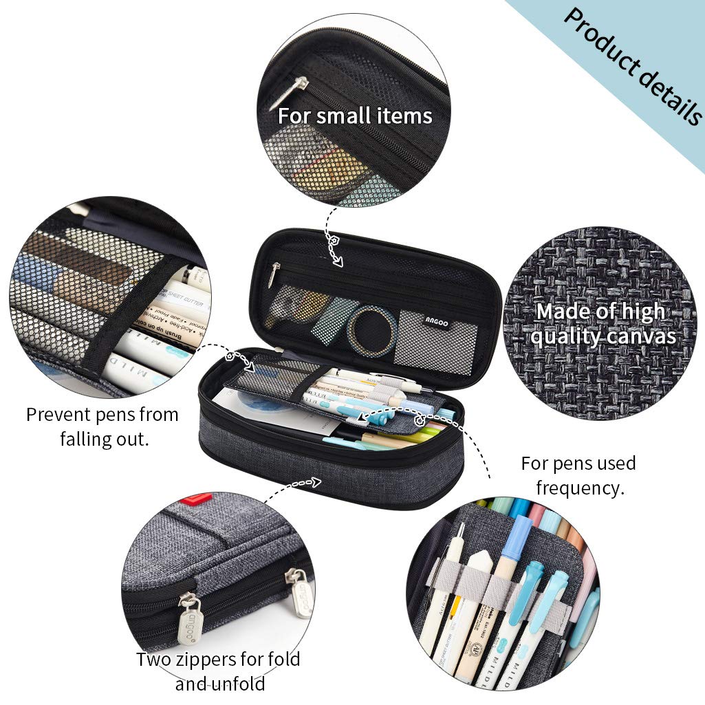 EASTHILL Big Capacity Pencil Pen Case Office College School Large Storage High Capacity Bag Pouch Holder Box Organizer (Deep Gray)