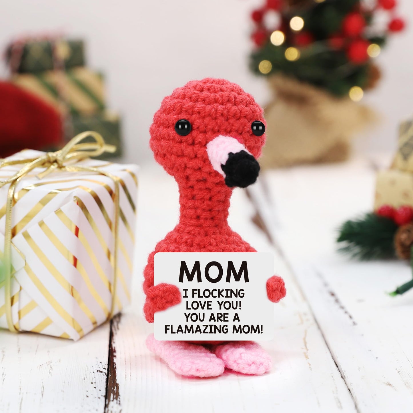 Mothers Day Mom Gifts from Daughter Son, Mothers Day Birthday Mom Easter Gifts, Birthday Card Gift for Mother in Law Stepmom Mama Funny I Love You Mum Mother Present Handmade Crochet Flamingo Decor