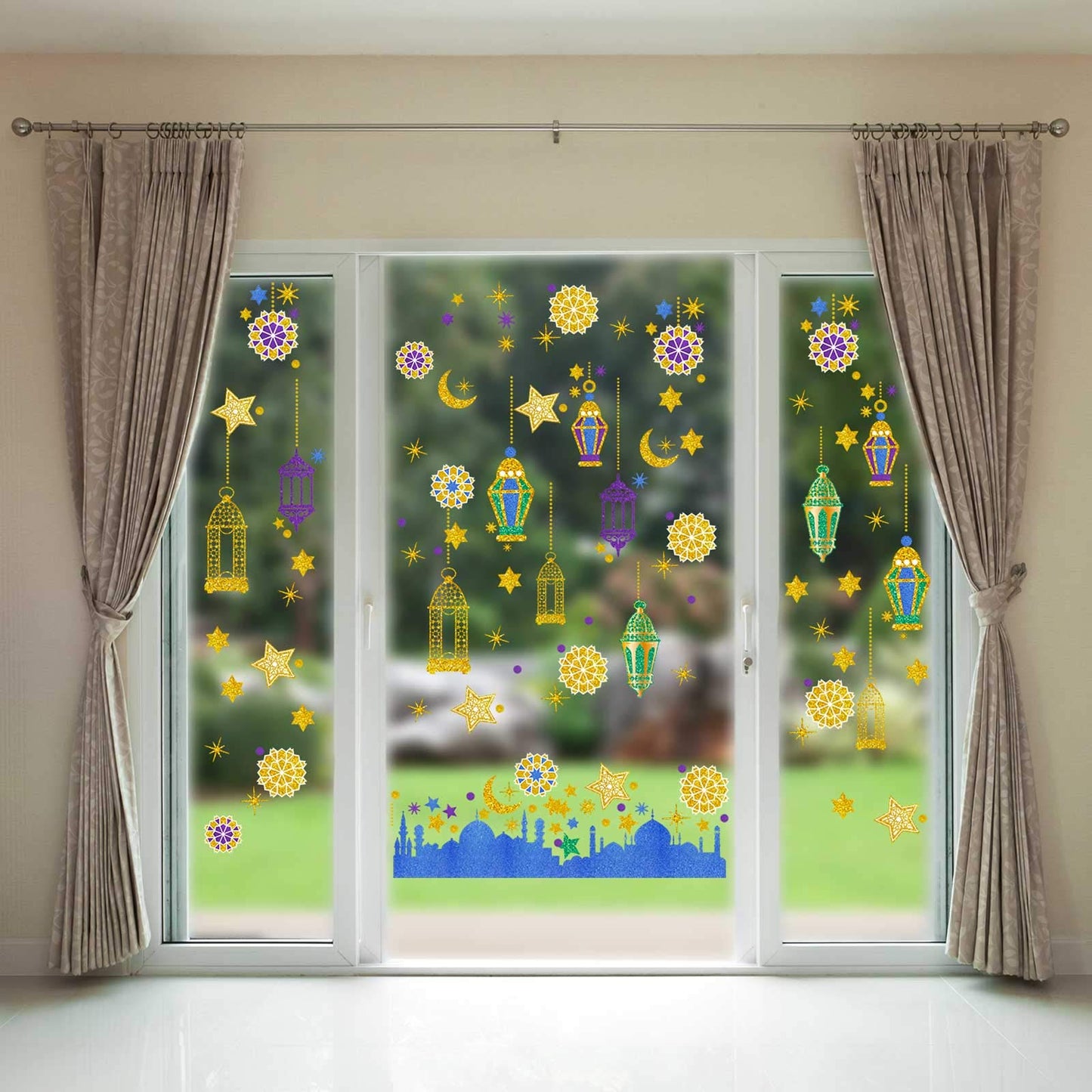 Ramadan Mubarak Window Clings Eid Mubarak Window Stickers Party Supplies Decorations Muslim Happiness Ramadan Eid al-Fitr Decor Kareem Cut-Out Decals