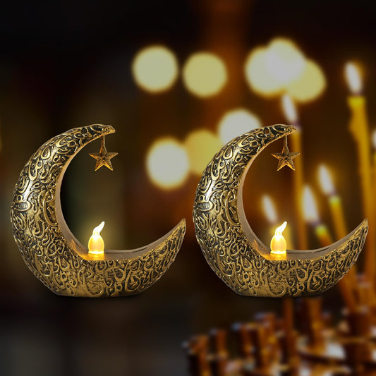 2PCS Mini Ramadan Moon Light for Ramadan Decorations, Black Mini Moon Star Light Eid Lamp for Ramadan Table Decoration Ramadan Gift Home Decor, Eid Ramadan Candle Lights Nightstand Decor