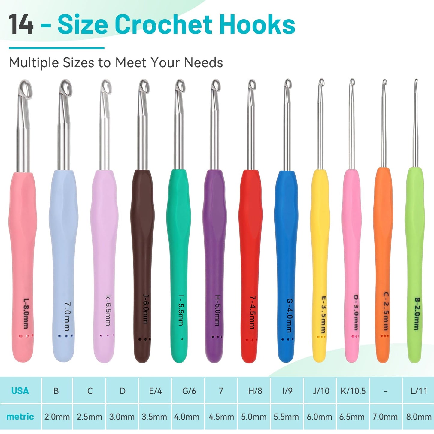 Coopay Crochet Hooks Set with Case, 12 Size Ergonomic Crochet Needles for Beginner Adult Arthritic Hands, 2mm(B)-8mm(L) Extra Long Knitting Hook for Crocheting Yarn- Great DIY Craft Christmas Gift