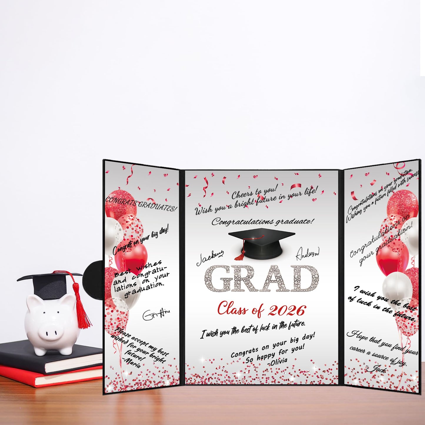 DARUNAXY Black and Red Graduation Party Decorations, Red Class of 2026 Congratulations Graduates Alternative Signature Guest Book for Men Happy Graduation Gifts Congrats Grad Party Signing Card Board