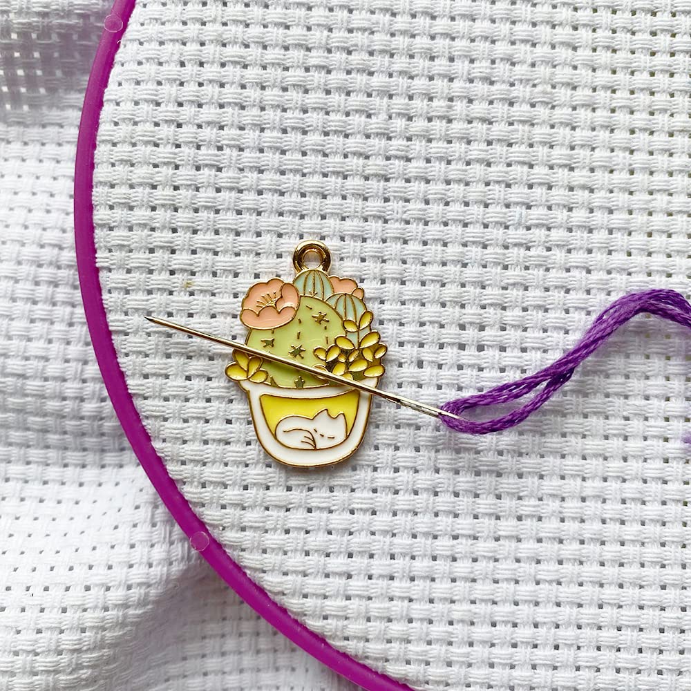 Green Leaves Potted Plant Needle Minders, Magnetic Cactus Flower Needle Nanny, Cross Stitch Embroidery Needlework Accessories