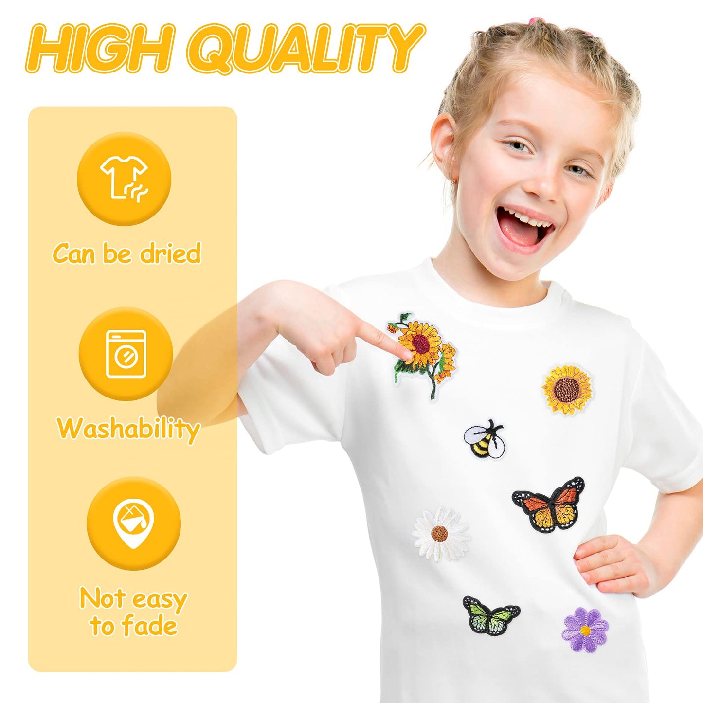 55 Pieces Embroidered Flowers Iron on Patches Butterfly Sew on Patch Sunflowers Appliques Patches Bee Embroidered Patches Decoration DIY Craft Patches for Clothes Jackets Jeans Dress Pants Decor