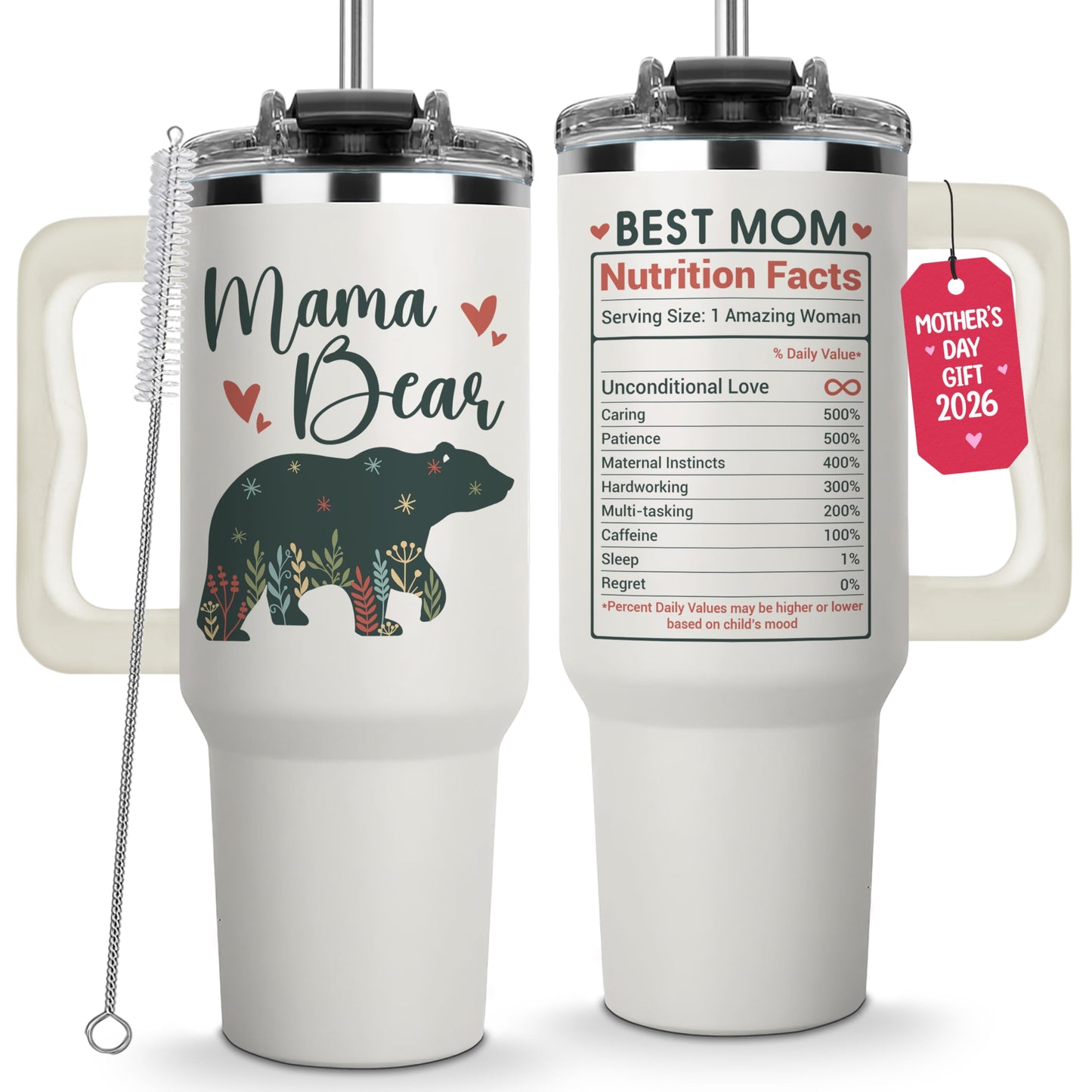 Mothers Day Gifts For Mom - Mama Bear Tumbler With Handle 40oz, Mommy Coffee Mug, Mama Tumblers, Momma Gift Ideas, Funny Birthday Present For Her, Cute Mother Day Gift Tumbler, Mom Cup