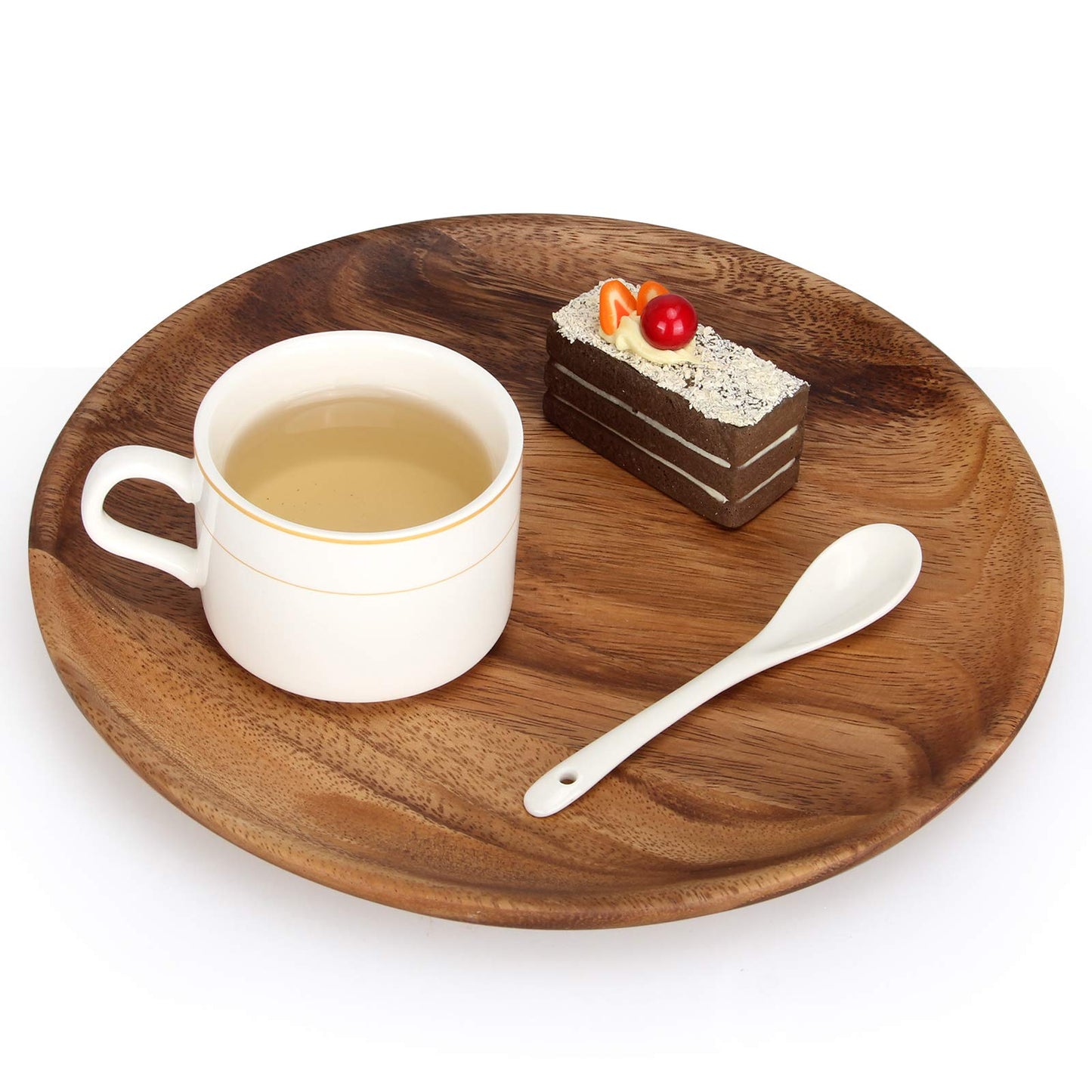 2 Pcs 10 Inch Acacia Wood Dinner Plates Set for Eating Wooden Round Charcuterie Boards Kitchen Serving Platters for Food Dishes Cheese Tray Dessert Salad Plate Wood Charger Plates Decorative Trays