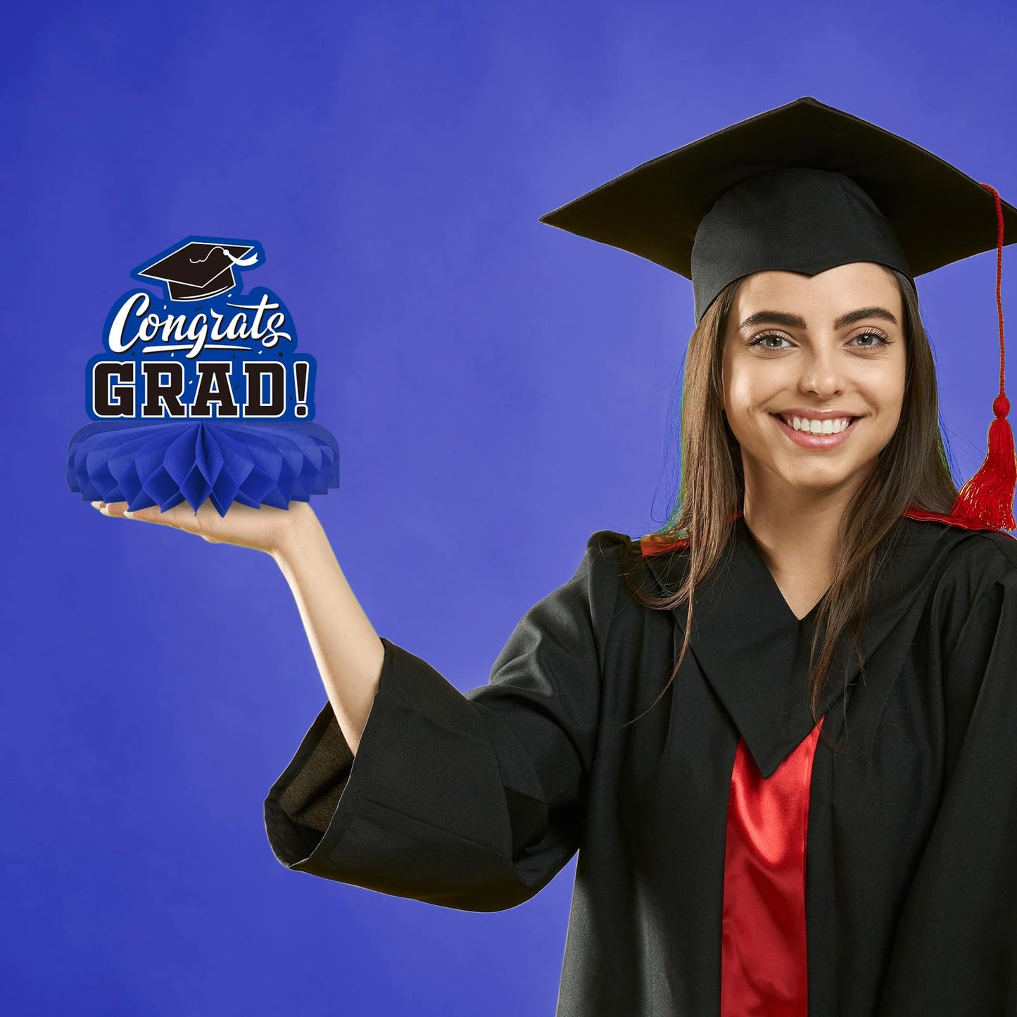9PCS Graduation Party Decorations Class of 2026 Congrats Grad Table Centerpiece Congratulate Graduation Honeycomb Table Toppers for Graduation Party Supplies(Blue,Black）