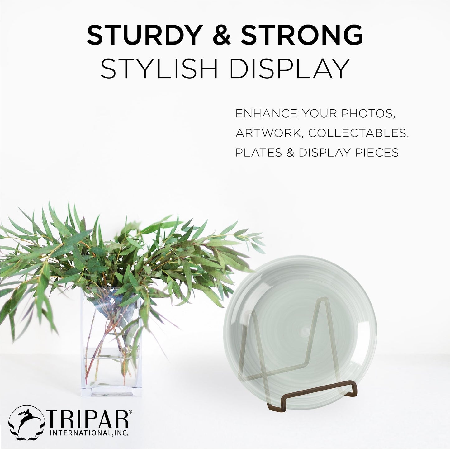 Tripar Square Metal Wire Stand, Mahogany Finish (3-Inch Depth) Tabletop Easel Sleek & Modern Look - Perfect for Books, Plates, Photos & More