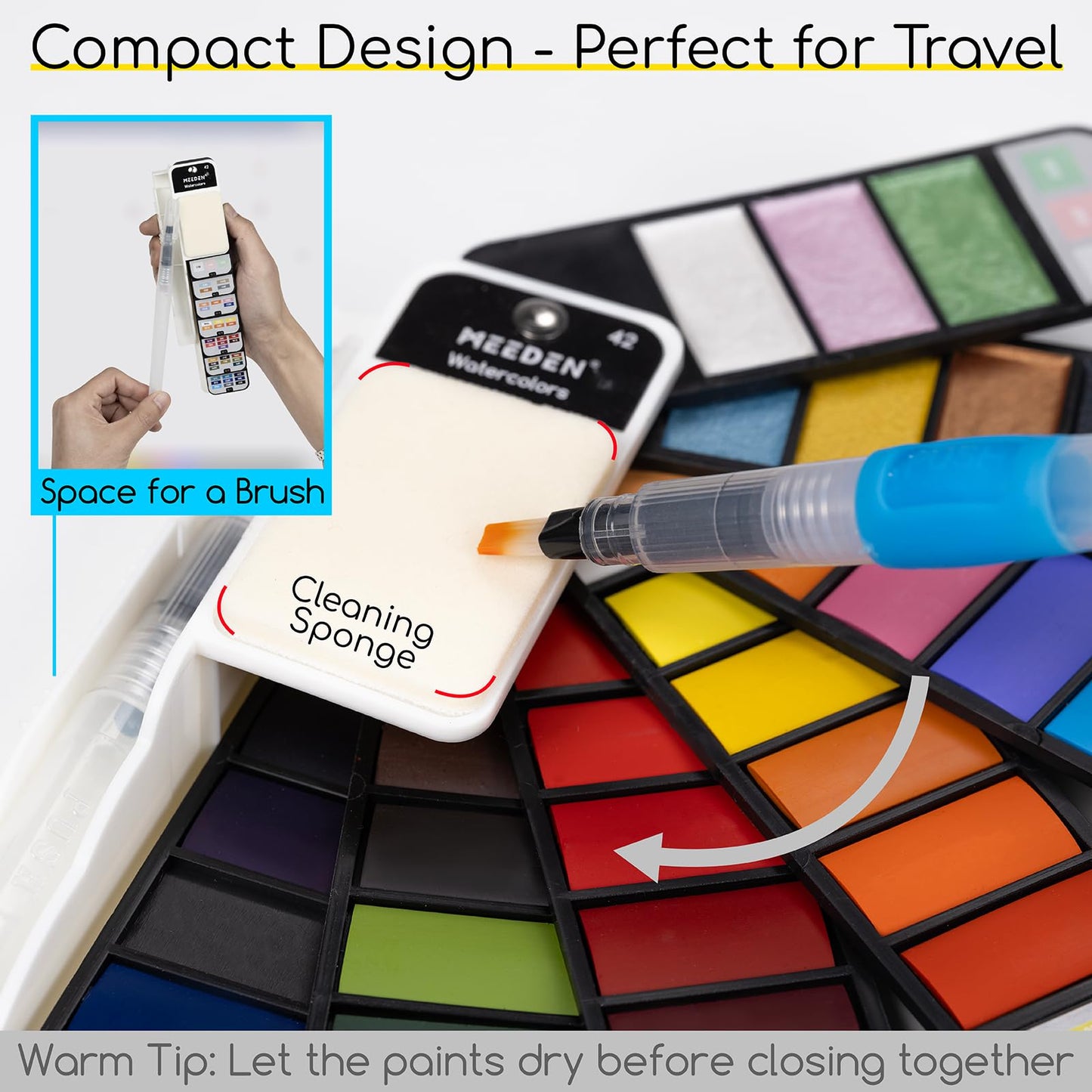 MEEDEN Travel Watercolor Paint Set: 42 Colors Water Color Paint Palette Including 7 Pearlescent and 5 Macarone Colors