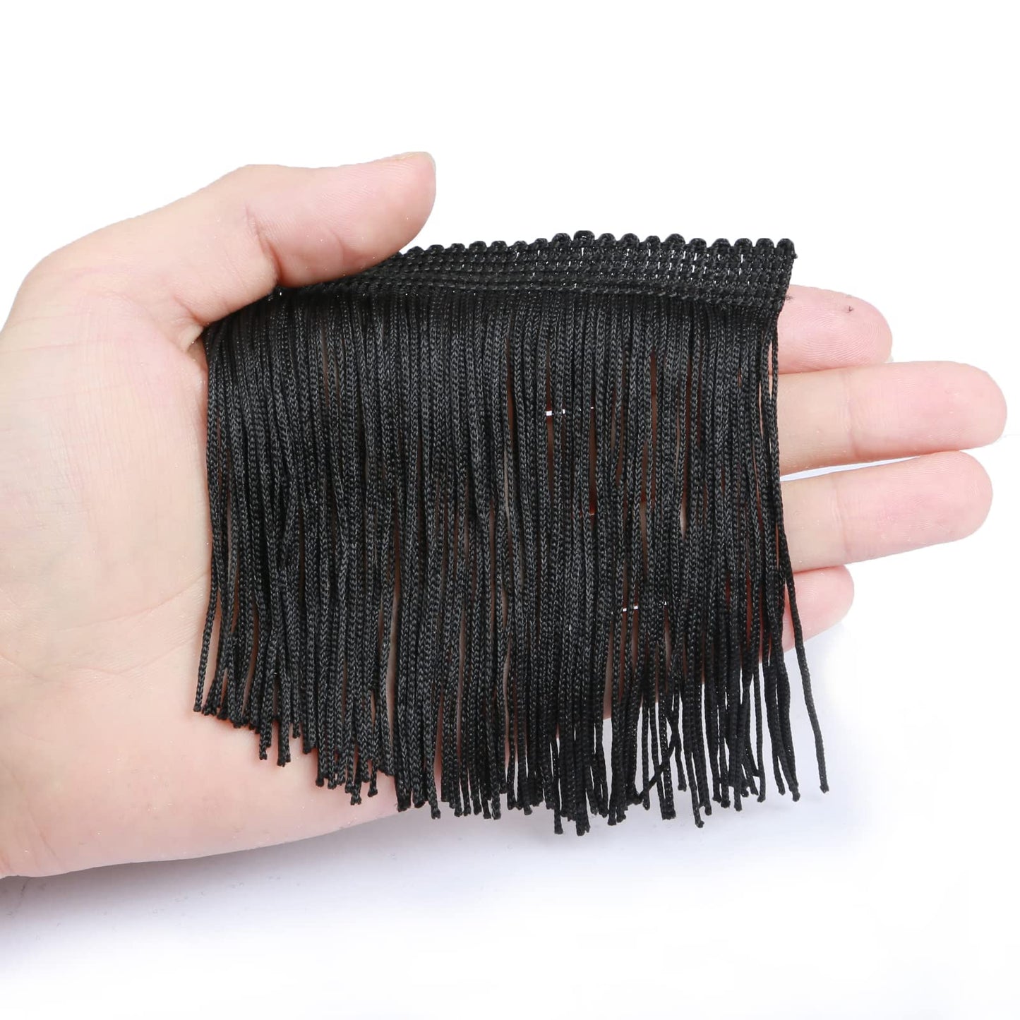 HedongHexi Chainette Fringe Trim 5 Yard x 4 Inches Fabric Trims Tassel Sewing for DIY Decoration Clothes Accessories Latin Wedding Dress (Black, 4"-5Yards/R)