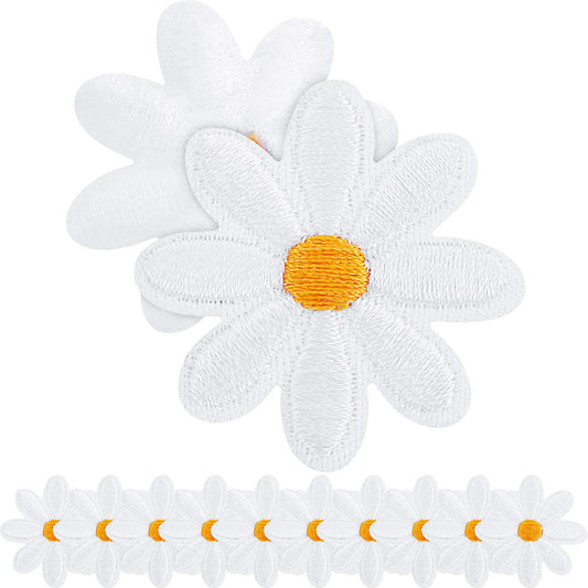 Daisy Flower Patch Clothing Iron On Patches Appliques Delicate Embroidered for DIY Decoration T-Shirt Backpack Hoodies Shoes Bags 1.38 Inch (20 Pieces)